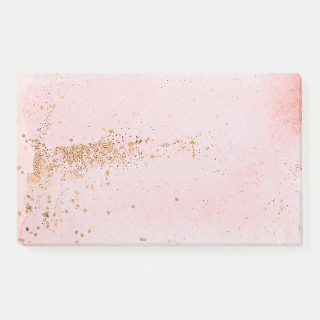 Bloco De Notas Rosa Dourado Brilho Estrelas (Frente)