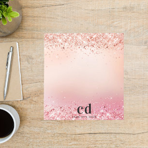 Bloco De Notas Rosa dourado escamoteado de monograma cor-de-rosa