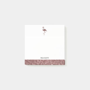 Bloco De Notas Rosa Dourado Faux Glitter com Branco, Flamingo e B
