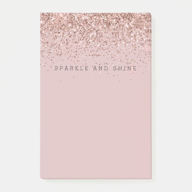 Bloco De Notas Rosa Dourado Sparkle Faux Glitter (Frente)