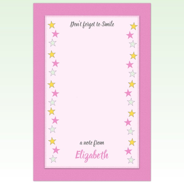 Bloco De Notas Rosa e amarelo com estrelas e nome (Criador carregado)