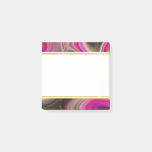 Bloco De Notas Rosa e Preto Abstrato com Redemoinhos Dourados