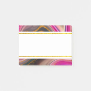 Bloco De Notas Rosa e Preto Abstrato com Redemoinhos Dourados