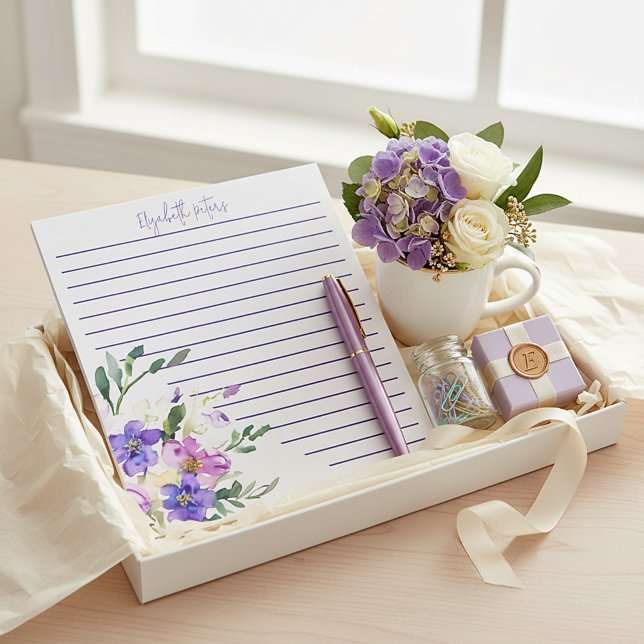 Bloco De Notas Rosa e roxo floral personalizado (Criador carregado)