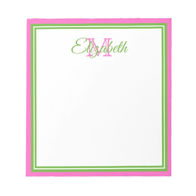 Bloco De Notas Rosa e Verde Préppy Monograma (Frente)