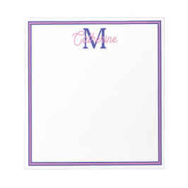 Bloco De Notas Rosa Elegante e Azul Marinho Monograma Simples