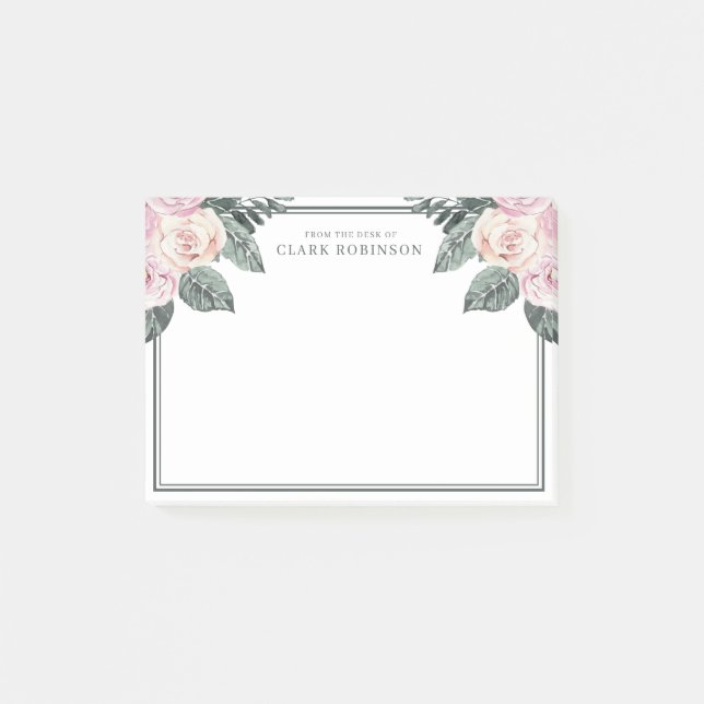 Bloco De Notas Rosa Esmagado Da Mesa De Rosas De Aquarelas (Frente)