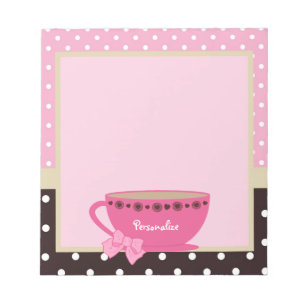 Bloco De Notas Rosa feminino do Teacup e arco e nome das bolinhas