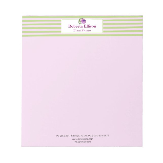 Bloco De Notas Rosa Floral de Aquarela Bandas Pastéis Personaliza (Frente)