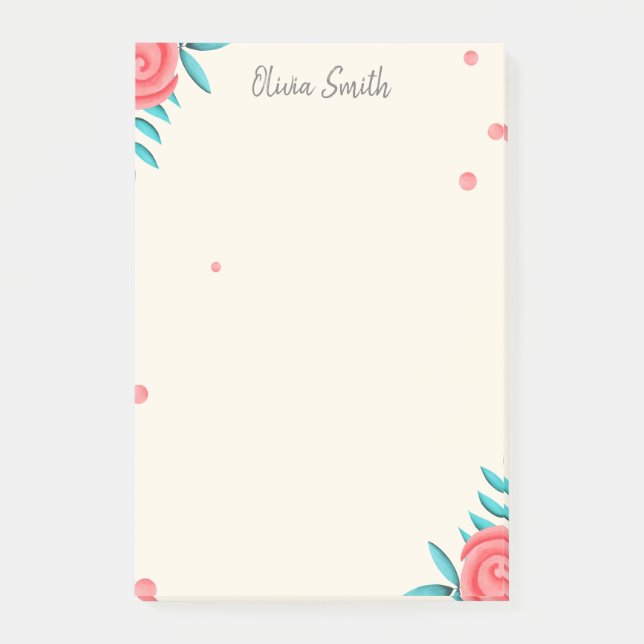 Bloco De Notas Rosa Floral Personalizado Elegante (Frente)