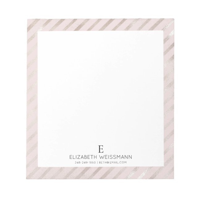 Bloco De Notas Rosa Gold Foil Glitter Monograma Personalizado Rap (Frente)