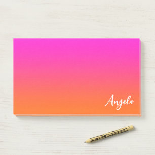 Bloco De Notas Rosa Magenta Quente e Laranja Brilhante Nome Ombre