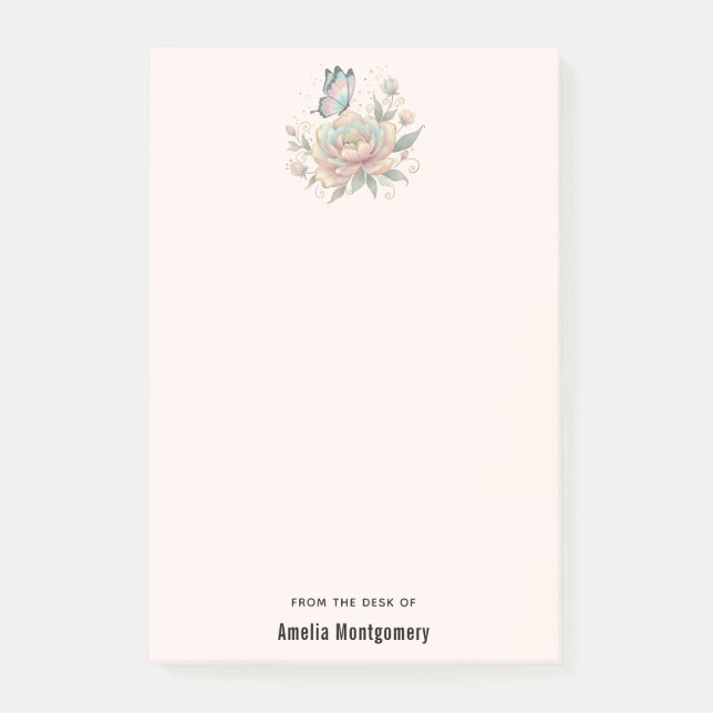 Bloco De Notas Rosa Mágica e Borboleta Cores Pastel (Frente)