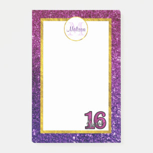 Bloco De Notas Rosa & monograma Sparkling roxo de pedras