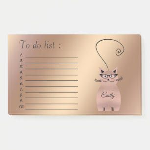 Bloco De Notas Rosa ouro Gato de desenho animado engraçado e fofo