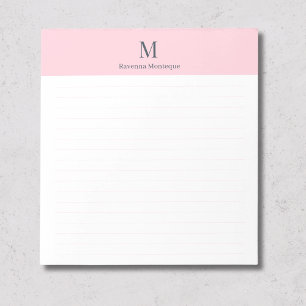 Bloco De Notas Rosa Pastel Elegante Monograma Personalizado Forra