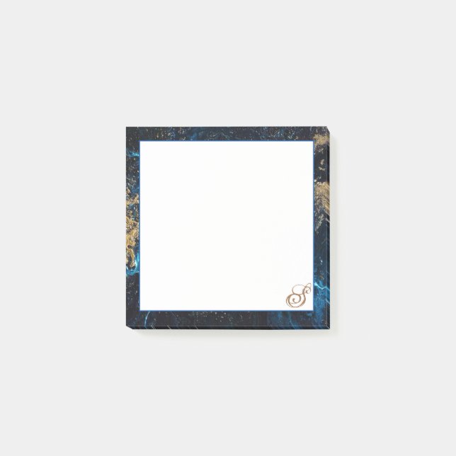 Bloco De Notas Rosa personalizado Marinho Dourado azul MARBLE Sti (Frente)