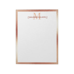Bloco De Notas Rosa Personalizado Nome Monograma Dourado