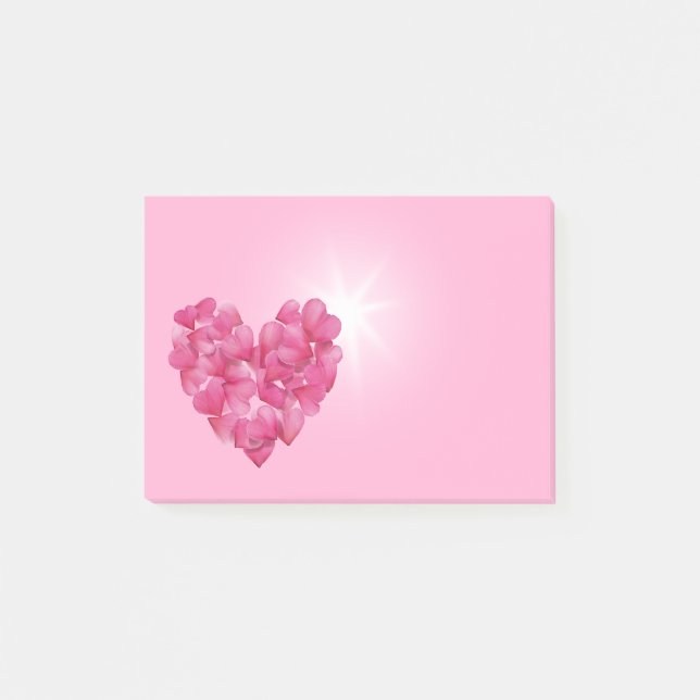 bloco de notas rosa petal Hearts Stickies (Frente)