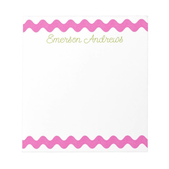 Bloco De Notas Rosa Preppy Ric Rac Personalizado (Frente)