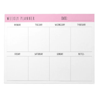 Bloco De Notas Rosa, Preto e Branco, Planejador Semanal,