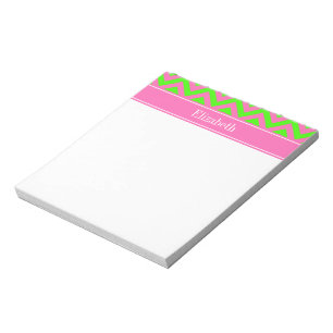 Bloco De Notas Rosa Quente #2 Verde Lima Chevron Nome Monograma L