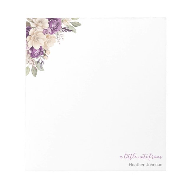 Bloco De Notas Rosa Roxa e Marfim Personalizada Elegante (Frente)