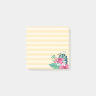 Bloco De Notas Rosa tropical da folha floral & listra