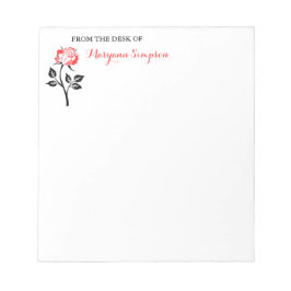 Bloco De Notas Rosa vermelha Elegante da mesa de