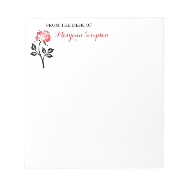 Bloco De Notas Rosa vermelha Elegante da mesa de (Frente)