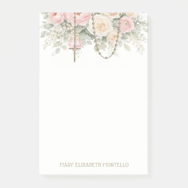 Bloco De Notas Rosário Católico Floral Rosa Corado (Frente)