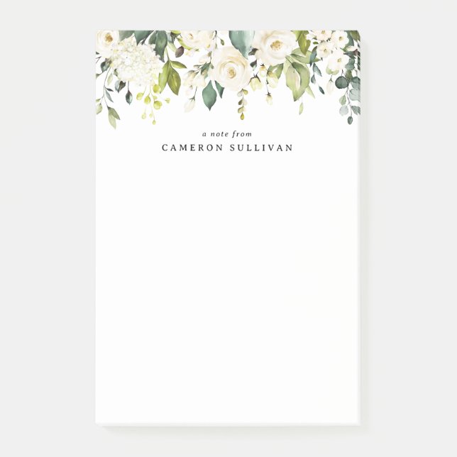 Bloco De Notas Rosas Brancas e Hydrangeas Garland (Frente)