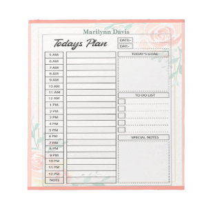 Bloco De Notas Rosas cor-de-rosa plano personalizado do dia