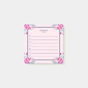 Bloco De Notas Rosas Cor-de-Rosa Vibrantes Em Nome Personalizado 