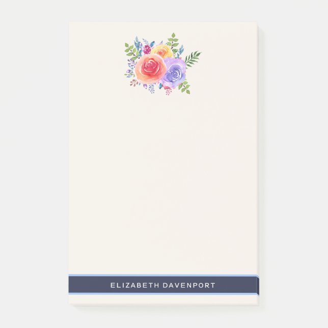 Bloco De Notas Rosas de Aquarela Buquê Floral (Frente)