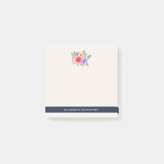 Bloco De Notas Rosas de Aquarela Buquê Floral (Frente)