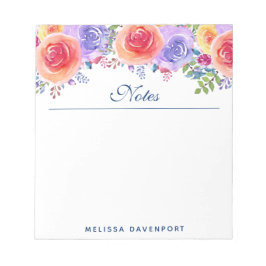 Bloco De Notas Rosas de Aquarela Moderna Buquê Floral