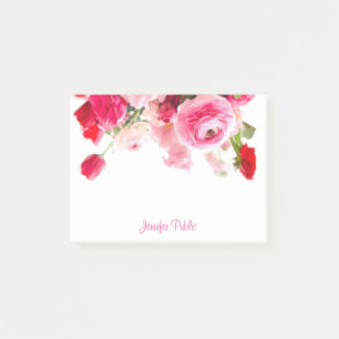 Bloco De Notas Rosas de Aquarela Nome do Script Manuscrito Floral