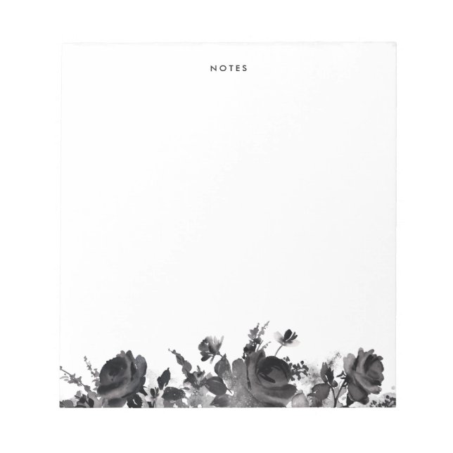 Bloco De Notas Rosas de Aquarela Preta Floral Garland Personaliza (Frente)