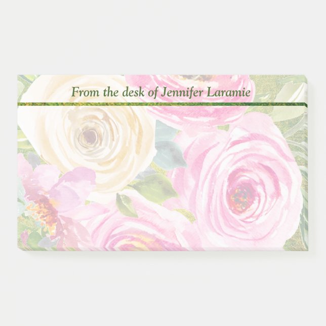 Bloco De Notas Rosas de aquarelas em rosa e creme (Frente)