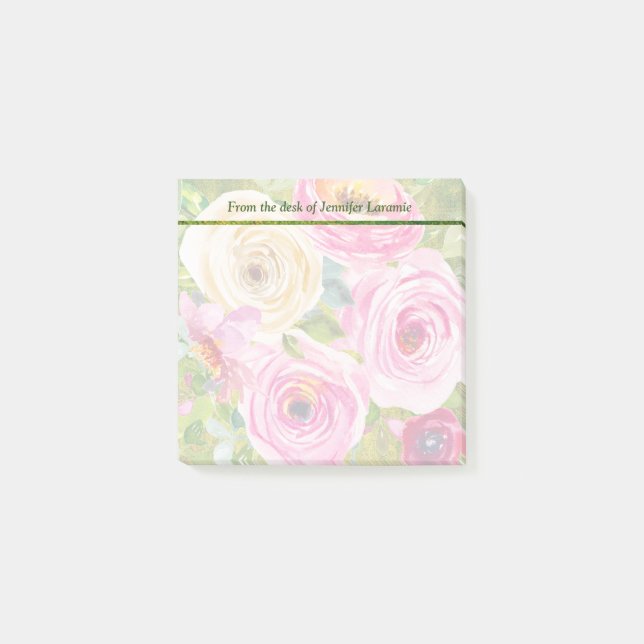 Bloco De Notas Rosas de aquarelas em rosa e creme (Frente)