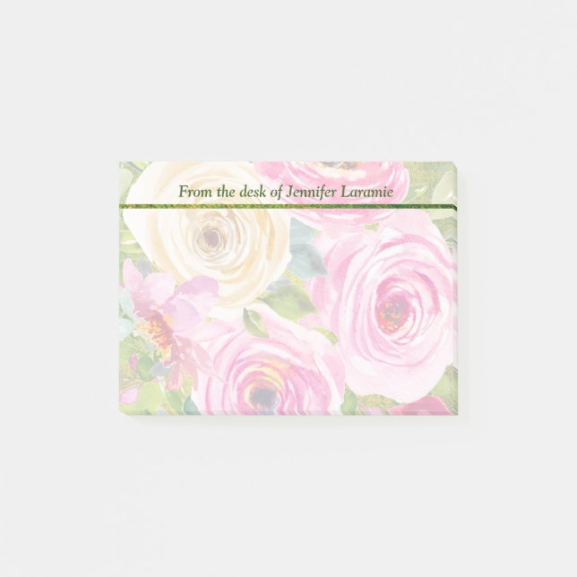 Bloco De Notas Rosas de aquarelas em rosa e creme (Frente)