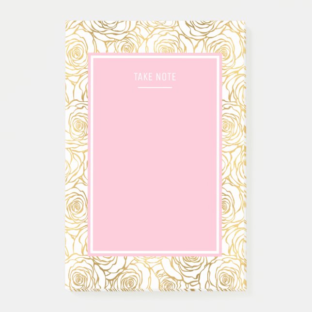 Bloco De Notas Rosas Dourados com rosa (Frente)