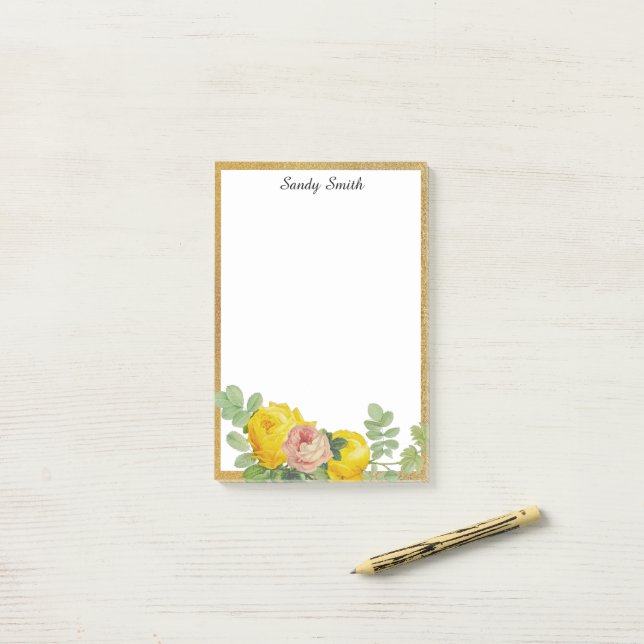 Bloco De Notas Rosas Florais Amarelas e Rosas Personalizadas  (Na mesa)