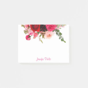 Bloco De Notas Rosas Floral de Aquarela de Nome de Script de Manu