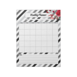 Bloco De Notas Rosas n Stripes _ Planeador Mensal