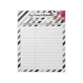 Bloco De Notas Rosas n Stripes _ Termos-Chave a Lembrar