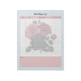 Bloco De Notas Rosas rosa e azuis Diário de Açúcar do Sangue