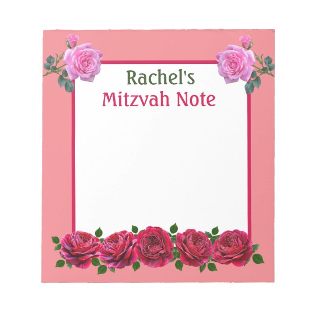 Bloco De Notas Rosas Rosa Mitzvah Nota Meninas Notepad (Frente)