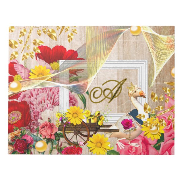 Bloco De Notas Rosas vermelhas de Carruagem de Pato e Madeira Dou (Frente)